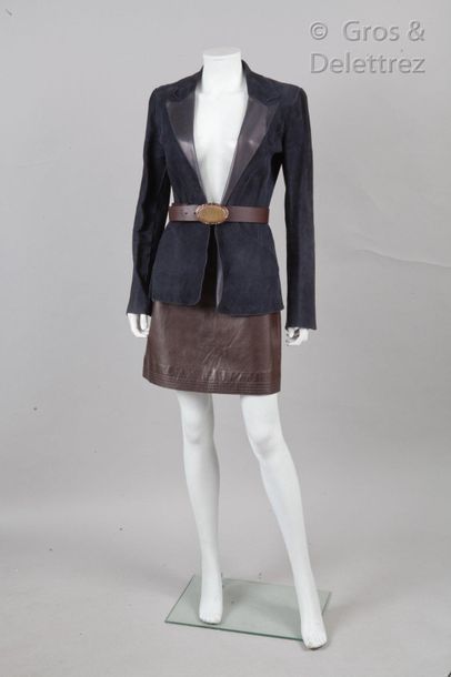 FENDI Set consisting of a velvet lambskin and navy lambskin leather jacket, notched...