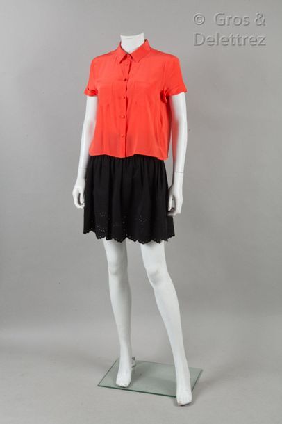 RED VALENTINO Set consisting of a short top in coral silk crepe, small collar, single...