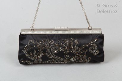 VALENTINO Circa 2007

22cm black satin evening clutch bag embroidered with pearls...