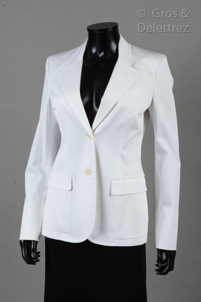 Loro PIANA Veste en coton blanc, col châle cranté, simple boutonnage à deux boutons,...