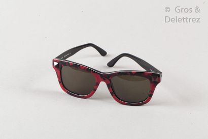 VALENTINO Pair of resin sunglasses with red camouflage pattern, smoked lenses. Original...
