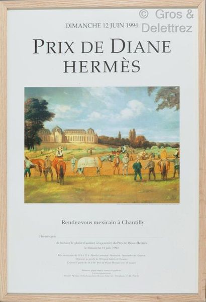 HERMES *Lot de cinq affiches encadrées et titrées du Prix de Diane Hermès : Dimanche...