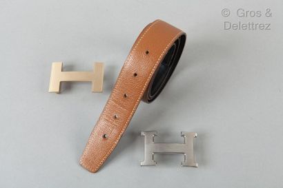 HERMÈS Paris made in France *Reversible 31mm belt in black box and Courchevel gold...