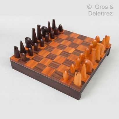 HERMES Paris *Rare "Samarkand" chessboard in Java Rosewood and Mahogany, with two...