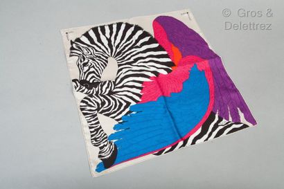 HERMÈS Paris made in France *Printed silk twill clutch bag titled "Zebra Pegasus"...