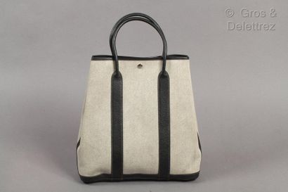 HERMÈS Paris made in France *Garden" tote bag in heathered canvas and black grained...