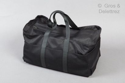 HERMES *Cabin case on wheels in polyester canvas with herringbone pattern and black...