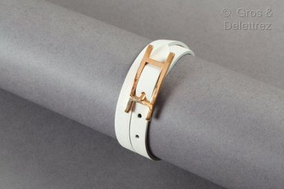 HERMÈS Paris made in France *"Hapi 2" bracelet in Swift calfskin, white, gold plated...