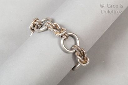 HERMES Paris *Bracelet « Audierne » en argent 925 millièmes à décor de nœuds tressés,...