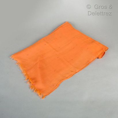 HERMES Paris *Reversible 100% silk scarf in shades of orange, pink, "H" pattern,...