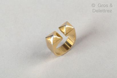 HERMES Paris *Open gold-plated metal ring with a nail motif. (Dedorated, oxidati...
