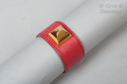 HERMÈS Paris made in France *29mm red Courchevel leather bracelet, topped with a...