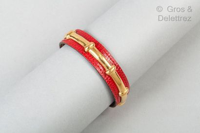 HERMÈS Paris made in France *Open rush bracelet in red Varanus Niloticus lizard,...