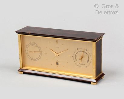HERMÈS Paris Swiss made n°1253 *Horloge en métal doré flammé, faisant baromètre,...