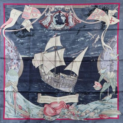 HERMÈS Paris made in France *Silk twill printed square titled "Christopher Columbus...