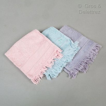 HERMES Paris made in Belgium Ligne Enfant *Lot composed of three towels in pink,...