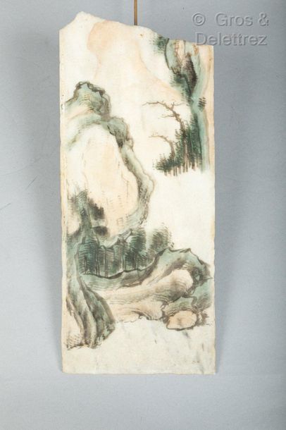 null Chine, XIXe siècle

Plaque en marbre à décor peint, de jeunes femmes d'un côté,...
