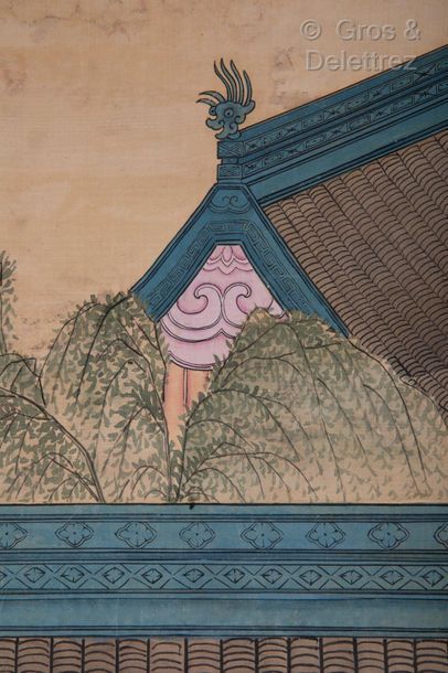 null Chine, période République

Peinture sur soie figurant une scène de palais

Signature...