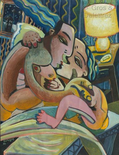 null Bernard CUTUGNO (born in 1953)

Couple in love, 1990

Acrylic on paper mounted...