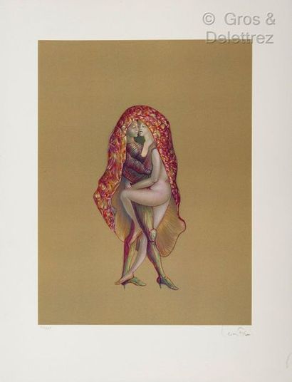 null Leonor FINI (1907-1996) Two Women in a Flower Lithograph in colours, signed...