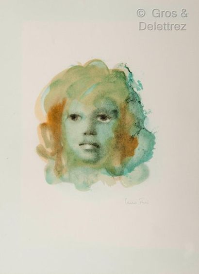 null Leonor FINI (1907-1996) Visage bleu Lithographie en couleurs signée en bas à...