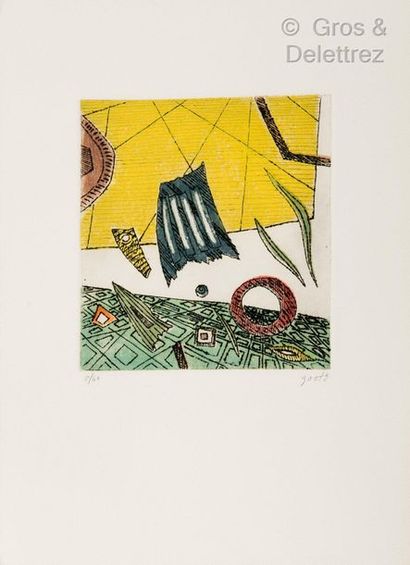 null Henri GOETZ (1909-1989) Composition en carré et formes Gravure en couleurs signée,...