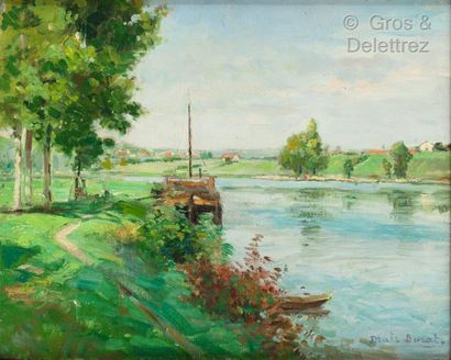 null Charles DRATZ BARAT (1905-1967) 

Péniche sur le fleuve 

Huile sur toile signée...