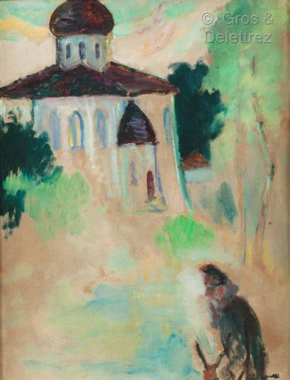 null Boris BELOUSSOVITCH (1886-1987) 

Le peintre devant une église orthodoxe 

Huile...
