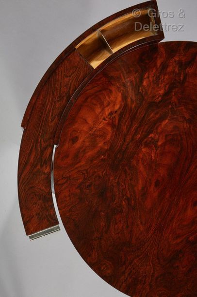 GABRIEL GUEVREKIAN (1900-1970) Modernist pedestal table in walnut with a circular...