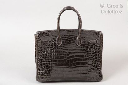 HERMES PARIS MADE IN FRANCE ANNÉE 2010 ∆*Birkin" 35cm Crocodylus Porosus graphite...