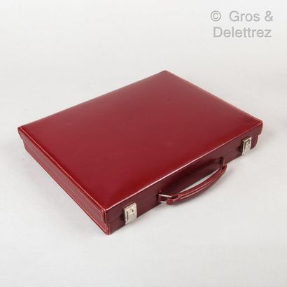 HERMES Paris *Toiletry bag in red box H, silver plated metal clasp on flap, handle,...