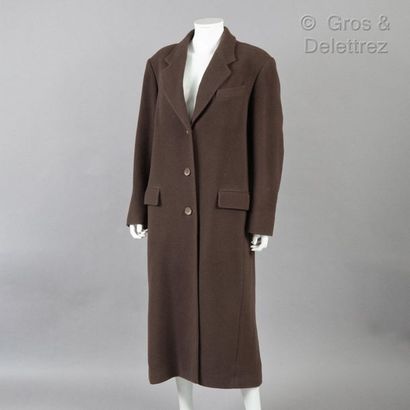 HERMES Paris *Ebony wool coat, notched shawl collar, chest pocket, two piped pockets...