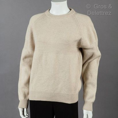 HERMES Paris made in Italy *Beige wool sweater, partially ribbed, round neckline,...