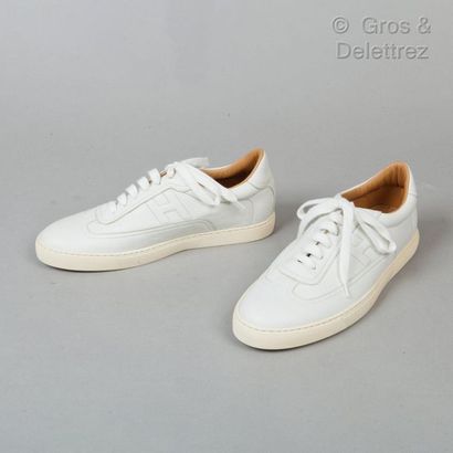 HERMES Paris made in Italy *Pair of "Quicker" runners with white leather laces, coloured...