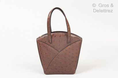 HERMÈS Paris made in France *14cm ostrich leather ostrich bag cocoa, zipper, double...