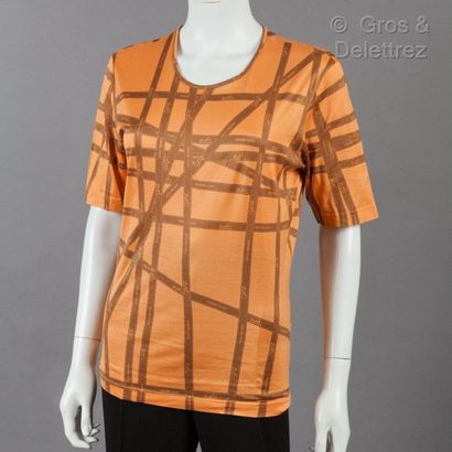 HERMES Paris made in Italy *Lot composed of two printed cotton "Bolduc" t-shirts,...
