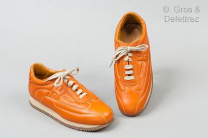 HERMES Paris made in Italy *Pair of "Quick" runners laced in rust calf with white...