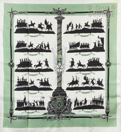 HERMES Paris *Printed silk square depicting the Napoleonic battles, unbleached margin....