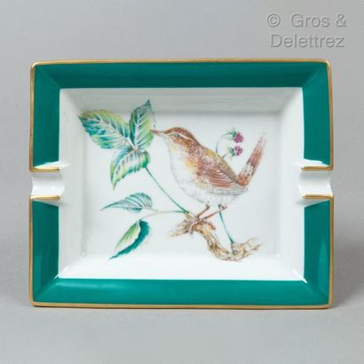 HERMÈS Paris made in France *Rectangular porcelain ashtray featuring a bird on a...