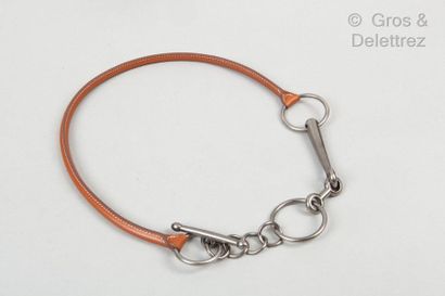HERMES Paris *Varnished steel and natural leather "Bits" belt. Very good conditi...