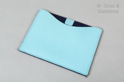 HERMES Paris petit h *Pochette 17cm en veau Epsom atoll, et feutrine marine. Bon...