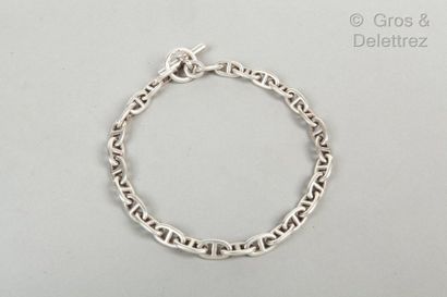 HERMES Paris *925 sterling silver anchor chain necklace, rod clasp. Pds: 128.5 g...