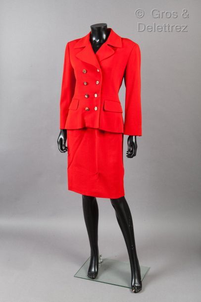 HERMÈS Paris made in France Red millinery wool suit, consisting of a jacket with...
