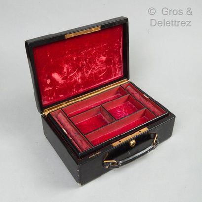 HERMES Paris *Jewellery box in black box encrypted "F.R.B", golden brass closure,...