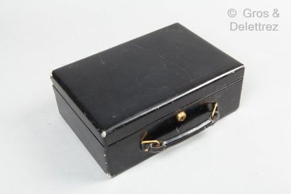 HERMES Paris *Jewellery box in black box encrypted "F.R.B", golden brass closure,...