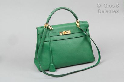 HERMES Paris made in France année 1993 *Bag " Kelly Retourné " 32cm in green Courchevel...