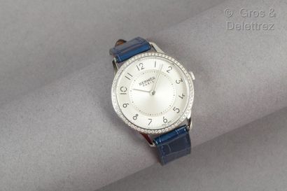 HERMÈS Paris Swiss made n°CA2.230/3180201 *Steel "Slim" watch, 30mm white dial, Arabic...