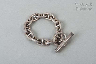 HERMES Paris *925 sterling silver "Chain of Anchor" bracelet, twelve links, rod clasp....