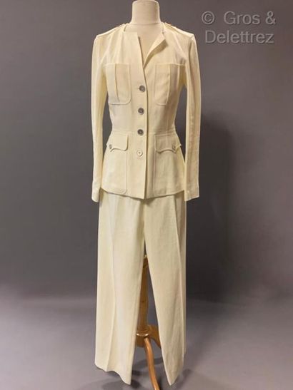 HERMÈS Paris made in France Suit in fresh butter linen, composed of a jacket, square...