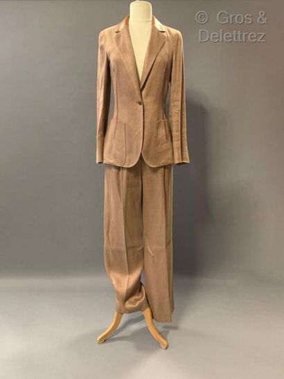 HERMÈS Paris made in France Trouser suit in beige linen and hemp, made up of a jacket,...